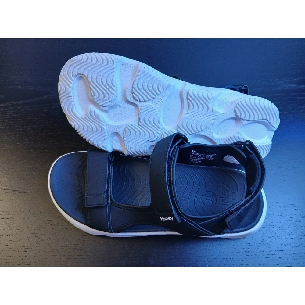 Hurley Oceanside Mens Sport Sandals Black White Strappy Hook and Loop 1961927 9M